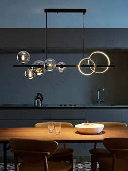 Modernus restoranas LED šviestuvo apšvietimo Šiaurės kūrybos stiklo kamuolys juoda ilgai kabo lempa restoranas, baras, kavinė priedai veltiniams, vilna Lempa 0