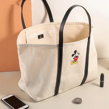 Disney Mickey Canvas Tote Maišą Mama Maišo Animacinių Filmų Pečių Maišą Didelės Talpos, Praktiška Nešiojamų Paprastas Atsitiktinis Mados Tote Bag 4