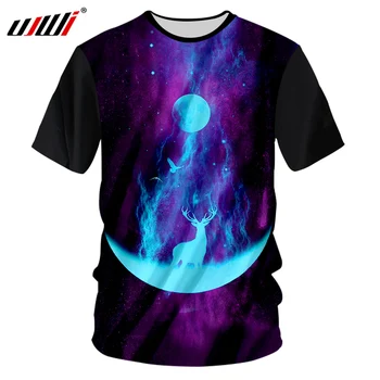UJWI Atsitiktinis Marškinėlius Spausdinti Galaxy Kosmoso Marškinėlius Mėnulis T Shirts Elnias T-marškinėliai Vyrams, Hip-Hop Streetwear Trumpas Rankovėmis Tee Marškinėliai, Unisex