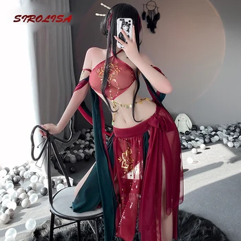 SIROLISA Seksualus Akių apatinis Trikotažas Apranga Apynasrio Nėrinių Gėlių Ilga Suknelė Anime Cosplay Nightdress Moterų Kinijos Klasikinės Kostiumai 2022