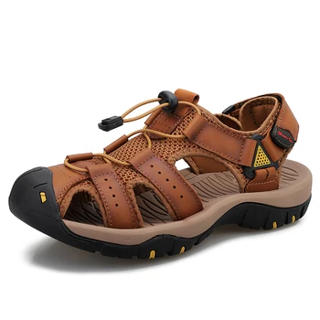Italijos vyriški sandalai odiniai lauko vyriški odiniai sandalai vyrų dizainerio batus neslidžiais dilimui paplūdimio bateliai 38-48 mo-71 0