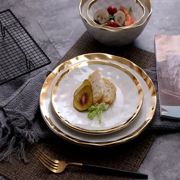 Europos stiliaus keramikos auksu vakarų kepsnys plokštė creative patiekalas skardos apvalus vaisių butas salotos plokštelės namų stalo