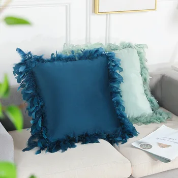 Paprasta ins stiliaus šiuolaikinės Europos stiliaus dekoratyvinės plunksnų sofos užvalkalas vientisos spalvos aksomo užvalkalas paprasto pagalvėlė padengti 1