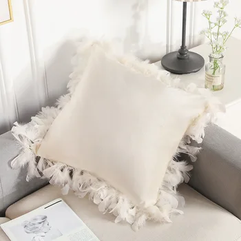 Paprasta ins stiliaus šiuolaikinės Europos stiliaus dekoratyvinės plunksnų sofos užvalkalas vientisos spalvos aksomo užvalkalas paprasto pagalvėlė padengti 5