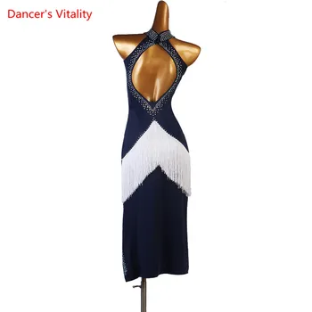 Lotynų Šokių Suknelė Deimantas-Dygliuotos Padalinta Ilgas Sijonas Veiklos Drabužius High-End Užsakymą Moterų, Vaikų, Suaugusiųjų Konkurencijos Drabužiai 1