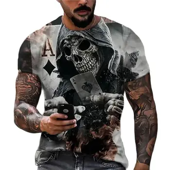 3D Spausdinimo vyriški marškinėliai Vasaros Siaubo Kaukoles Laisvi O-Kaklo trumpomis Rankovėmis Skeletas Street Rock, Hip-Hop Viršūnes Tees Vyrų Drabužiai 6XL