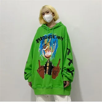Žalia Kietas Moterų Viršūnių Specialios Goth Moteriški Nauji Drabužiai Mergaitėms Japonija Kpop Kietas Derliaus Spausdinti Hoodies Naujų Korėjos Streetwear