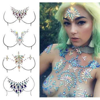 3D Kristalų Mergina Laikinai Moterys seksualios Tatuiruotės Krūtinės Brangenybės Kristalų Krūtinės Lipdukas Veido Apdailos Diamond Akrilo kalnų krištolas