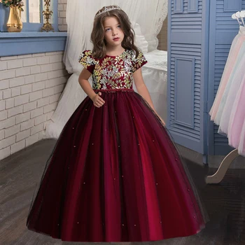 4-12 metų mergaitė palace stiliaus išsiuvinėti blizgučiai trumpomis rankovėmis suknelė mergina satino aukštos kokybės perlų lankas veiklos princesė dres