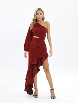 VC Raudona Undinėlės Suknelė Moterims, Elegantiškas Ir Prašmatnus Pynimas Dizaino ilgomis Rankovėmis Kokteilių Suknelė 2022 M. Rudens Žiemos Naujos Mados 2