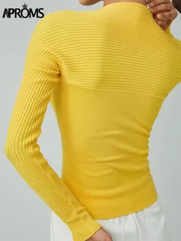 Aproms Candy Spalva Kvadratinių Kaklo Mezgimas Pagrindinio Megztiniai ir Puloveriai Moterims 2022 Mados Long Sleeve Top Slim Fit Bodycon Džemperiai 2