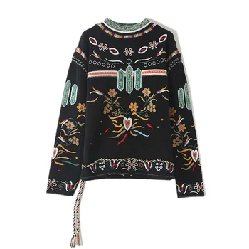 Žiemos Taku Džemperis Moterims Prabangos Prekės Ženklo Dizaino, Elegantiška Vintage Nacionalinės Stiliaus Siuvinėjimų Prarasti Šiltų Megztų Megztinių Viršūnės 0