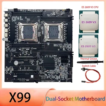 X99 Dual-Socket motininę Plokštę LGA2011-3 Dual CPU Support DDR4 Atmintį, 2XE5-2609 V3 CPU+Switch Kabelis+Terminis Tepalas Pakeitimo