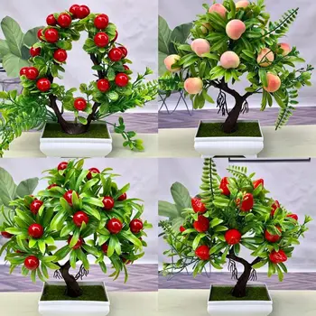 Artificail Vaisinius Augalus, Namų Dekoro, Apelsinų Ir Vyšnių Bonsai Modeliavimas Dirbtinės Gėlės