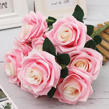 46cm Rose Pink Silk Bijūnas Dirbtinių Gėlių Puokštė 10 didelių Pumpurų Pigūs Netikrą Gėlės Tinka Šeimai, Vestuvių patalpų apdaila 3