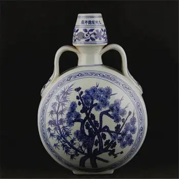 Ming Dinastija Xuande mėlynos ir baltos pušų, bambukų ir slyvų modelis BAO YUE vaza
