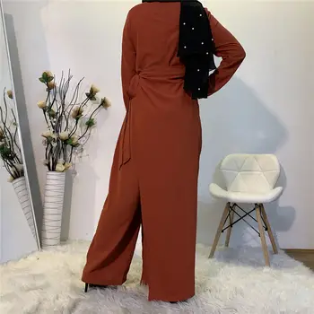 2022 Dubajus Abaja Turkija Hijab Musulmonų Rinkiniai Mados Long Maxi Suknelė Atsitiktinis Moterų Nustatyti Kratinys Kaftan Islamo Apranga 1