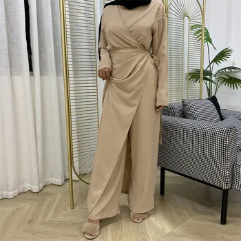 2022 Dubajus Abaja Turkija Hijab Musulmonų Rinkiniai Mados Long Maxi Suknelė Atsitiktinis Moterų Nustatyti Kratinys Kaftan Islamo Apranga 5