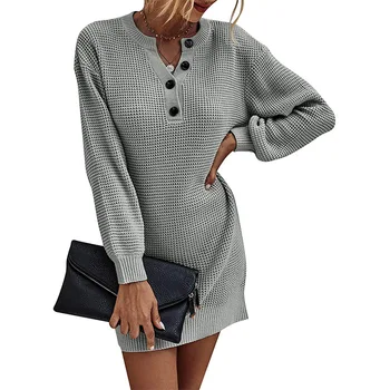 moterų ilgas džemperis mygtukai o-kaklo visą rankovėmis suknelė megztinis megztas megztinis street wear dropshipping rudenį megztiniai moterims 0