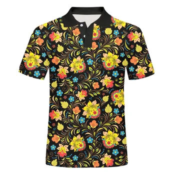 IFPD ES Dydis Vasaros Polo Marškinėliai 3d Gėlių Pattern Spausdinti Marškinėlius Hip-Hop Mados Trumpas Rankovės Augalų Polo Marškinėliai Harajuku Vyrų Viršūnės 0