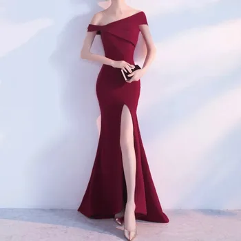 Naujas Moterų Suknelė Stebėjimo Vieno Peties Satino Ilgai Undinė Oficialų Prom Chalatai Šalis Suknelė Moterų Mados Sleevess Kietas Suknelės