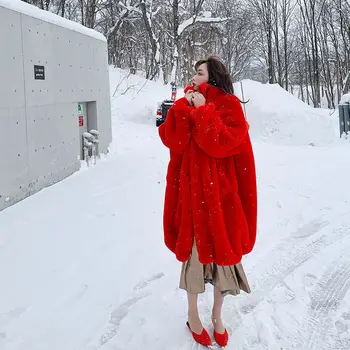 Moterų 2020 m. Žiemos Ilgos Dirbtiniais Kailių Paltai d Parko Moterų ilgomis Rankovėmis dydis Šiltas Pūkuotas Pūkuotas Striukė Prarasti Viršutiniai drabužiai B146