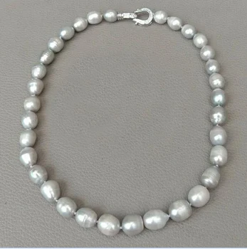11x12mm pilkos spalvos, ovalo formos baroko gamtos perlas choker karoliai širdies užsegimas gėlavandenių perlų Moteris Papuošalai 43cm 17