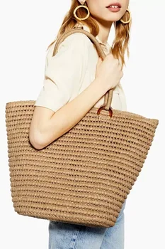 Šiaudų maišą moterų maišas Europoje ir Amerikoje paprastu būdu peties nešiojamų didelės talpos vasaros atostogų paplūdimio krepšys audiniai krepšys