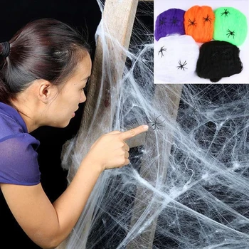 1Pc Halloween Baisu Šalies Scenos Rekvizitą Balta Tampri Voratinklis voratinklyje Siaubo Helovinas Apdailos Baras Haunted House