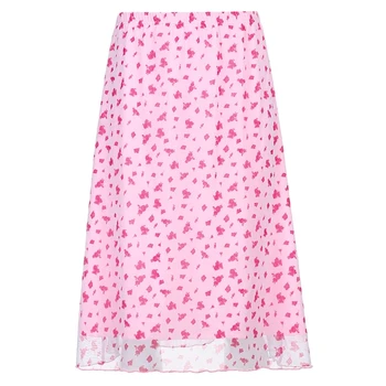 Moterų Aukšto Juosmens Sluoksniuotos Akių Midi Ilgas Sijonas Gotikos Harajuku Pink Gėlių Spausdinti-Line Blauzdos Ilgis Kawaii Streetwear
