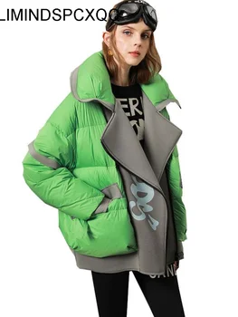 2022 M. Žiemos Striukė Moterims Parkas Europos Streetwear Atvartas Prarasti Baltųjų Ančių Pūkų Paltai Moterų Mados Siūlėmis Šiltas Paltas