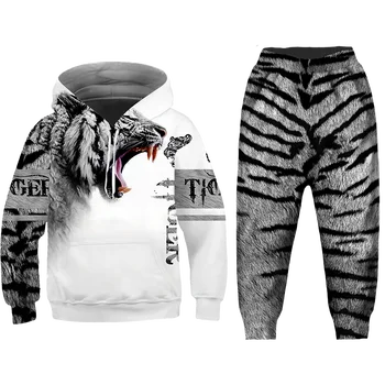 Naujų Gyvūnų 3D Tigras Spausdinti Hoodie + Kelnės Nustatyti Mada Vaikams Rūbai 2 Vnt Sportwear Tracksuit Nustatyti, Ruduo, Žiema, vyriški Drabužiai