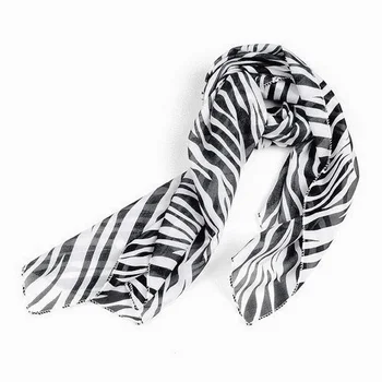 SODIAL(R) Black White Šifono Zebra Juostomis Dryžuotas Moterų Skara Šalikai Wrap Pashmina Dovana